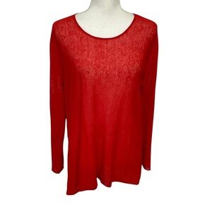 Eileen Fisher Linen Blend Top Red SZ Small Scoop Neck Lightweight Beachy Flowy